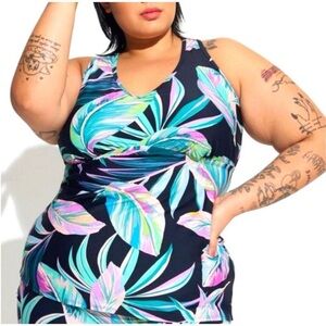 TORRID Tropical Palm Leaf Racerback Tankini Top - Size 3 EUC